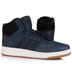 Buty męskie sportowe Adidas HOOPS 2.0 MID. Niebieskie buty sportowe casual Adidas, bez wzorów, bez zapięcia. W wyprzedaży za 249.00 zł.
