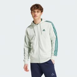 Essentials French Terry 3-Stripes Full-Zip Hoodie. Białe bluzy Adidas, m, bez wzorów, z kapturem. Za 299.00 zł.