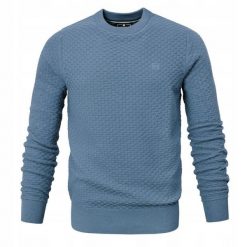 Bawełniany Sweter, Okrągły Dekolt (U-Neck) - Niebieski w Marmurkowy Wzór, Męski. Niebieskie swetry rozpinane Pako Jeans, l, bez wzorów, z bawełny, bez kołnierzyka, bez ramiączek. Za 179.00 zł.