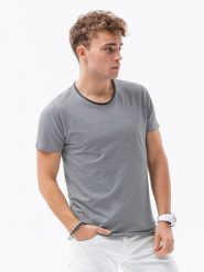 T-shirt męski z surowym wykończeniem – szary V1 OM-TSCT-22SS-004 - XL. Szare t-shirty Ombre Clothing, l, z aplikacjami, z bawełny, bez kołnierzyka, bez ramiączek. W wyprzedaży za 29.99 zł.