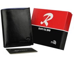 Portfel czarny Ronaldo N104-VT BLACK-BLUE. Czarne portfele RONALDO, bez wzorów, ze skóry. Za 64.99 zł.