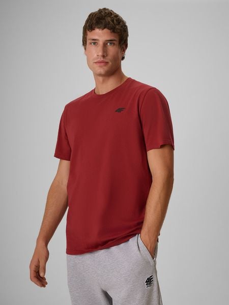 4F T-shirt regular gładki męski - burgundowy M. Czerwone t-shirty 4F, m, bez wzorów, z bawełny, bez kołnierzyka, bez ramiączek. Za 49.99 zł.