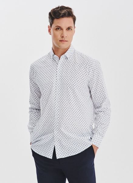 PAKO LORENTE - Biała bawełniana koszula mikrowzór. Białe koszule Pako Lorente, l, bez wzorów, z bawełny, bez kołnierzyka, bez ramiączek. Za 199.99 zł.