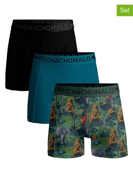 Muchachomalo Bokserki (3 pary) w kolorze czarno-turkusowym ze wzorem rozmiar: 3XL. Czarne bokserki MUCHACHOMALO, xl, bez wzorów. Za 129.95 zł.