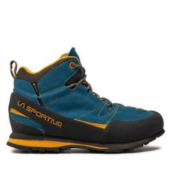 Trekkingi La Sportiva. Niebieskie botki sznurowane La Sportiva, bez wzorów, z gore-texu, bez obcasa, bez zapięcia. Za 1,049.00 zł.