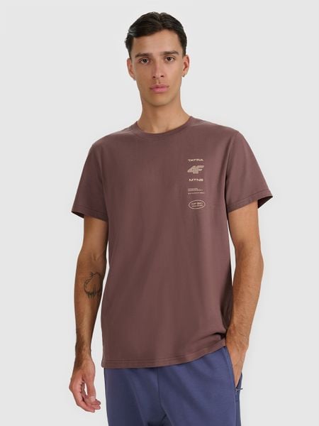 4F T-shirt regular z nadrukiem męski - brązowy XL. Brązowe t-shirty 4F, m, bez wzorów, z bawełny, bez kołnierzyka, bez ramiączek. W wyprzedaży za 49.99 zł.