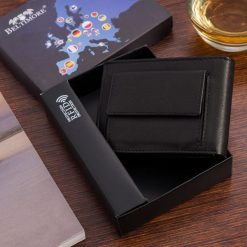 Portfel skórzany męski mały poziomy z flagą czarny RFiD Beltimore D54. Czarne portfele bez wzorów. Za 44.91 zł.