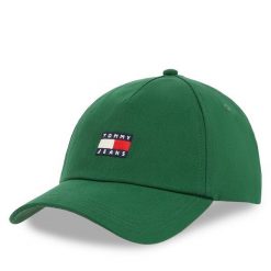Czapka z daszkiem Tommy Jeans. Zielone czapki z daszkiem Tommy Jeans, bez wzorów, z jeansu. Za 99.99 zł.