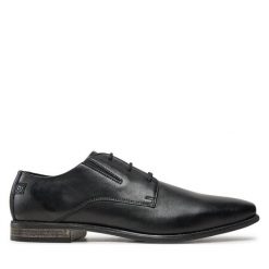 Półbuty Bugatti. Czarne eleganckie półbuty Bugatti, bez wzorów, bez obcasa, bez zapięcia. Za 219.99 zł.
