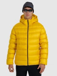 4F Puchowa kurtka trekkingowa w kolorze żółtym rozmiar: L. Żółte kurtki 4F, na zimę, l, bez wzorów, z puchu, bez kaptura. Za 304.99 zł.