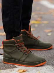 Buty męskie ocieplane sneakersy za kostkę - zielone V4 OM-FOSH-0123 - 42. Zielone buty sportowe casual Ombre Clothing, na zimę, bez wzorów, z materiału, za kostkę, bez zapięcia. W wyprzedaży za 79.99 zł.