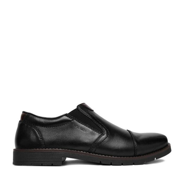 Półbuty Rieker. Czarne eleganckie półbuty Rieker, bez wzorów, bez obcasa, bez zapięcia. Za 429.99 zł.