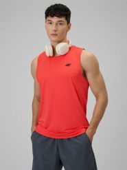 4F Koszulka treningowa regular szybkoschnąca męska - czerwona XXL. Zielone bezrękawniki 4F, m, bez wzorów, bez kołnierzyka, bez ramiączek. Za 69.99 zł.