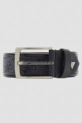 GUESS Czarny męski pasek w monogram Boston H35, Rozmiar L. Czarne paski Guess, z aplikacjami, z jeansu, eleganckie. Za 299.99 zł.