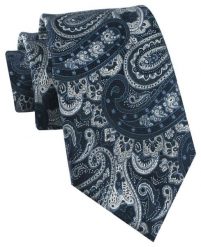 Krawat Męski - Chattier - Odcienie Granatu i Popielu, Wzór Orientalny. Niebieskie krawaty i muchy Chattier, bez wzorów, z tkaniny. Za 49.00 zł.