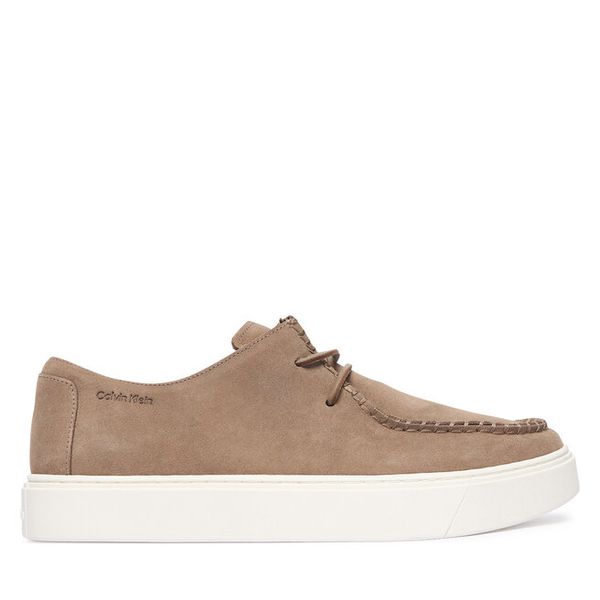 Półbuty Calvin Klein. Brązowe eleganckie półbuty CALVIN KLEIN, bez wzorów, bez obcasa, bez zapięcia. Za 649.99 zł.