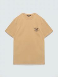 Koszulka męska z nadrukiem na piersi beżowa Forser 801. Brązowe t-shirty BIG STAR, l, bez wzorów, z dzianiny, bez kołnierzyka, bez ramiączek. Za 79.99 zł.