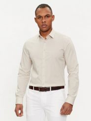 Calvin Klein Koszula K10K108229 Beżowy Slim Fit. Brązowe koszule CALVIN KLEIN, m, bez wzorów, z bawełny, bez kołnierzyka, bez ramiączek. Za 269.99 zł.