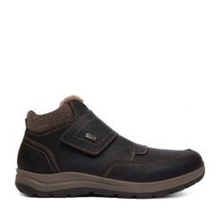 Botki Rieker. Brązowe botki sznurowane Rieker, bez wzorów, bez obcasa, bez zapięcia. Za 459.99 zł.