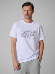 4F T-shirt regular z nadrukiem męski - biały XXL. Białe t-shirty 4F, m, bez wzorów, z bawełny, bez kołnierzyka, bez ramiączek. Za 59.99 zł.