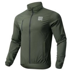 Kurtka z kapturem odblaskowa z kieszeniami na rower. Zielone kurtki ROCKBROS, l, bez wzorów, z materiału, z kapturem. Za 429.99 zł.