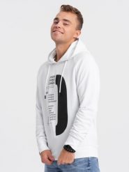 Męska bluza z nadrukiem HOODIE - biała V1 OM-SSPS-0152 - XXL. Białe bluzy Ombre Clothing, l, bez wzorów, z bawełny. W wyprzedaży za 49.99 zł.