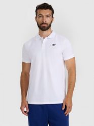 4F Koszulka polo regular męska - biała 3XL. Białe koszulki polo sportowe 4F, m, bez wzorów, z bawełny, bez kołnierzyka, bez ramiączek. Za 89.99 zł.