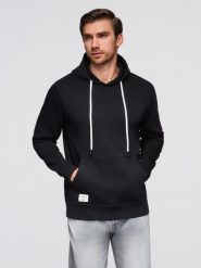 Bluza męska dresowa kangurka z kapturem - czarna V5 - Rozmiar: L. Czarne bluzy z kapturem Ombre Clothing, l, bez wzorów, z bawełny, z kapturem. W wyprzedaży za 116.99 zł.