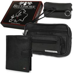 Zestaw męski skórzany czarny Beltimore portfel saszetka etui P68. Czarne portfele bez wzorów, ze skóry. Za 164.99 zł.