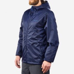 Kurtka turystyczna męska Quechua Raincut wodoodporna zamek. Niebieskie kurtki QUECHUA, m, bez wzorów, z materiału, z kapturem. Za 69.99 zł.