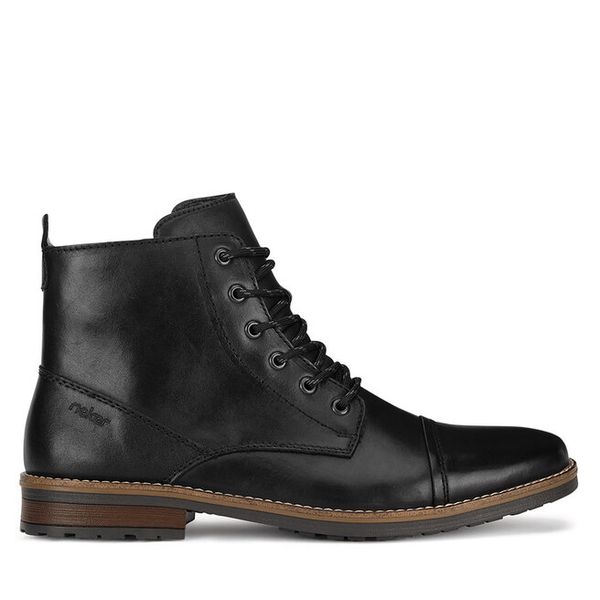 Trzewiki Rieker. Czarne botki sznurowane Rieker, bez wzorów, bez obcasa, bez zapięcia. Za 343.00 zł.