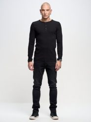 Bluzka męska z prążkowanej dzianiny czarna Icarus 906. Czarne bluzy BIG STAR, l, z aplikacjami, z bawełny, bez kaptura. Za 139.99 zł.