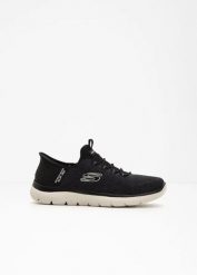 Sneakersy wsuwane Skechers. Czarne buty sportowe casual bonprix, bez wzorów, bez zapięcia. Za 419.99 zł.