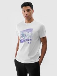 4F T-shirt regular z nadrukiem męski - biały XXL. Białe t-shirty 4F, m, bez wzorów, z bawełny, bez kołnierzyka, bez ramiączek. W wyprzedaży za 39.99 zł.