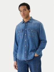 Tommy Jeans Koszula jeansowa DM0DM23028 Niebieski Relaxed Fit. Niebieskie koszule Tommy Jeans, l, bez wzorów, z bawełny, bez kołnierzyka, bez ramiączek. Za 369.99 zł.