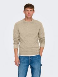 ONLY & SONS Sweter w kolorze beżowym rozmiar: M. Brązowe swetry nierozpinane Only & Sons, m, bez wzorów, z wełny, bez kołnierzyka, bez ramiączek. Za 119.40 zł.