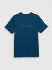 4F T-shirt regular z nadrukiem męski - granatowy M. Niebieskie t-shirty 4F, m, bez wzorów, z bawełny, bez kołnierzyka, bez ramiączek. Za 59.99 zł.