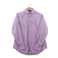 Second life - Klasyczna koszula męska w paski - Jak nowy. Fioletowe koszule RALPH LAUREN, l, bez wzorów, bez kołnierzyka, bez ramiączek. Za 212.96 zł.