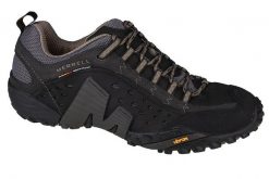 Buty trekkingowe męskie Merrell Intercept. Czarne buty turystyczne Merrell, bez wzorów, z materiału, bez zapięcia, trekkingowe. Za 667.75 zł.