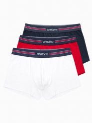 Klasyczne dopasowane męskie bokserki z gumką w paski – 3 pak mix OM-UNBO-0109 - XXL. Białe bokserki Ombre Clothing, l, bez wzorów, z bawełny. W wyprzedaży za 39.99 zł.