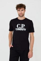 C.P. COMPANY Czarny t-shirt Short Sleeve. Czarne t-shirty C.P. Company, m, bez wzorów, bez kołnierzyka, bez ramiączek. W wyprzedaży za 349.99 zł.