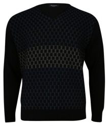 Sweter Granatowy, Tłoczony Wzór Geometryczny, Dekolt w Serek (V-neck) Męski. Niebieskie swetry rozpinane Elkjaer, m, bez wzorów, z wełny, bez kołnierzyka, bez ramiączek. Za 287.00 zł.
