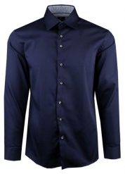 Elegancka, Męska Koszula, Taliowany Krój - Victorio - Granatowa. Niebieskie koszule Victorio, m, bez wzorów, z bawełny, bez kołnierzyka, bez ramiączek. Za 149.00 zł.
