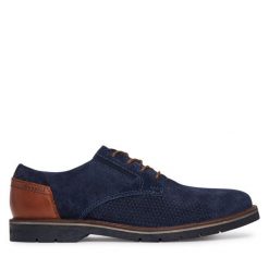 Półbuty Bugatti. Niebieskie eleganckie półbuty Bugatti, bez wzorów, bez obcasa, bez zapięcia. Za 319.99 zł.