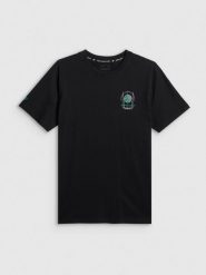 4F T-shirt regular z nadrukiem męski - czarny M. Czarne t-shirty 4F, m, bez wzorów, z bawełny, bez kołnierzyka, bez ramiączek. Za 59.99 zł.