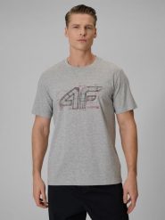 4F T-shirt regular z nadrukiem męski - szary L. Szare t-shirty 4F, l, bez wzorów, z bawełny, bez kołnierzyka, bez ramiączek. Za 59.99 zł.