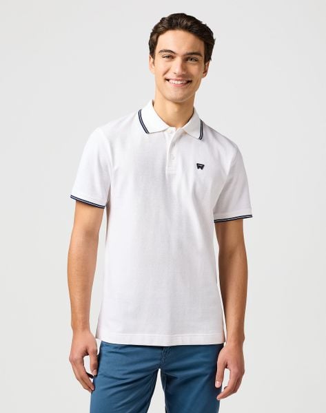 WRANGLER MĘSKA KOSZULKA POLO SHIRT WHITE 112365466. Białe koszulki polo Wrangler, m, bez wzorów, bez kołnierzyka, bez ramiączek. Za 99.99 zł.