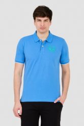 LA MARTINA Niebieskie polo z dużym logo. Niebieskie koszulki polo La Martina, m, bez wzorów, bez kołnierzyka, bez ramiączek. W wyprzedaży za 289.99 zł.