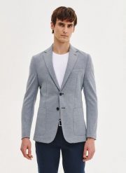 PAKO LORENTE - Niebieska marynarka z dzianiny. Niebieskie garnitury Pako Lorente, na co dzień, m, bez wzorów, z bawełny. Za 249.99 zł.