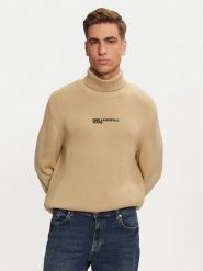 Karl Lagerfeld Jeans Golf 246D2000 Beżowy Regular Fit. Brązowe golfy Karl Lagerfeld Jeans, m, bez wzorów, z jeansu, bez kołnierzyka, bez ramiączek. Za 479.99 zł.